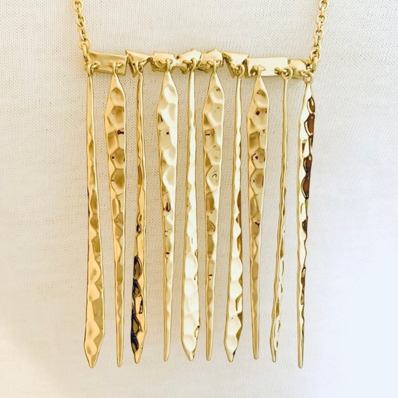 Alexis Bittar Gold Hammer Metal Fringe Gemstone Bar Turquoise Green Necklace - Picture 5 of 12